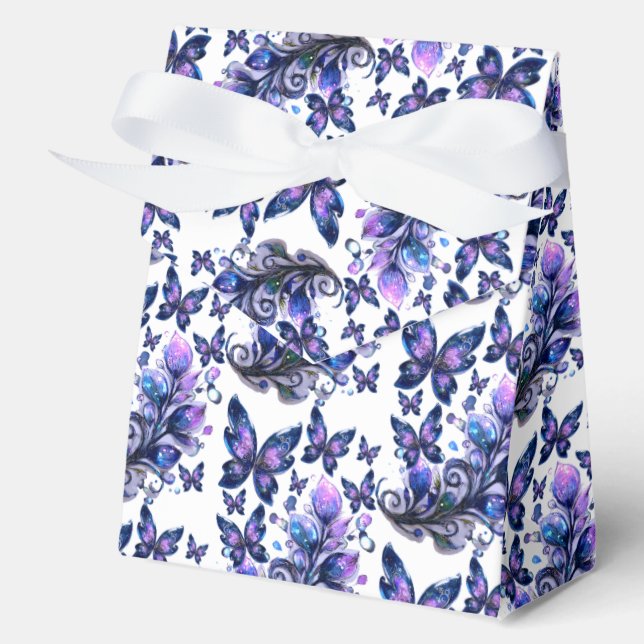 Cosmic Sparkle Butterflies Pattern Tent Favor Box (Front)