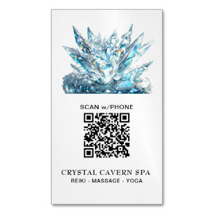 *~* Cosmic Sparkling Magical Blue Crystal QR Magnetic Business Card
