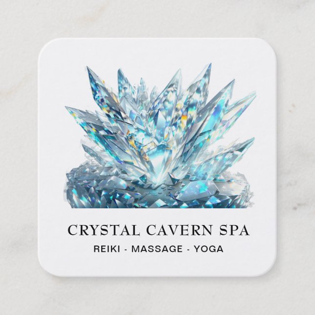 *~* Cosmic Sparkling Magical Blue Crystal QR Square Business Card (Front)