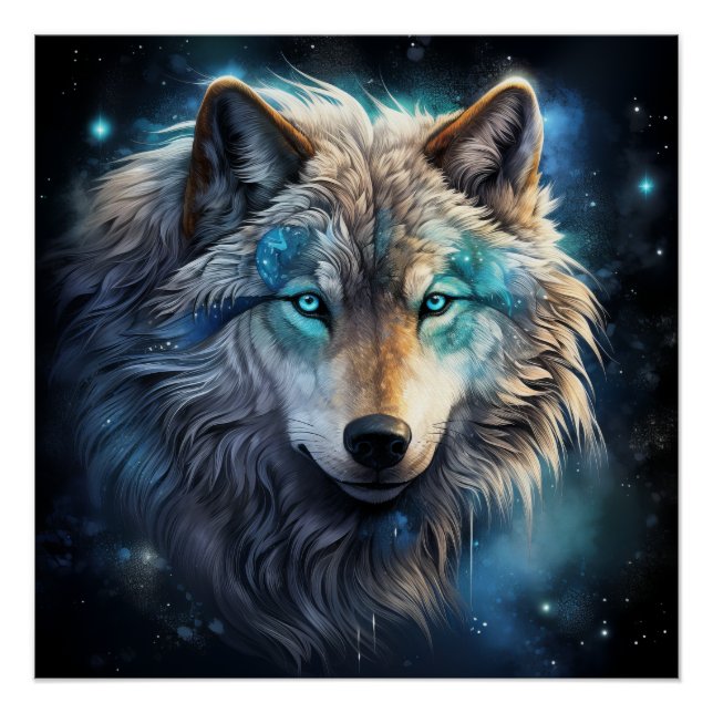 Cosmic Spirit Wolf Fantasy Poster (Front)