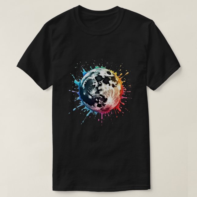 Cosmic Splatter: A Colourful Lunar Explosion T-Shirt (Design Front)