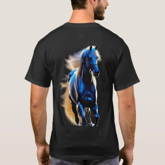 Cosmic Stallion: Glowing Blue Fantasy Horse T-Shirt
