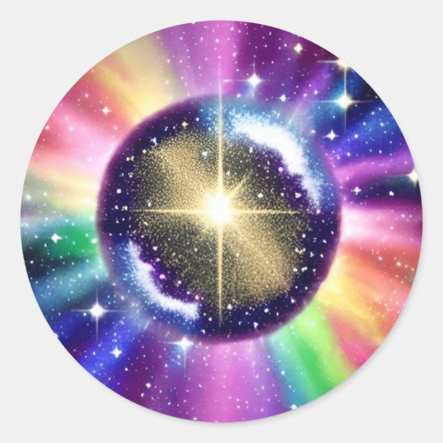 Cosmic Starburst Sphere Classic Round Sticker (Front)