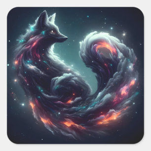 Cosmic Starlight Fox Spirit Fantasy Animal Square Sticker