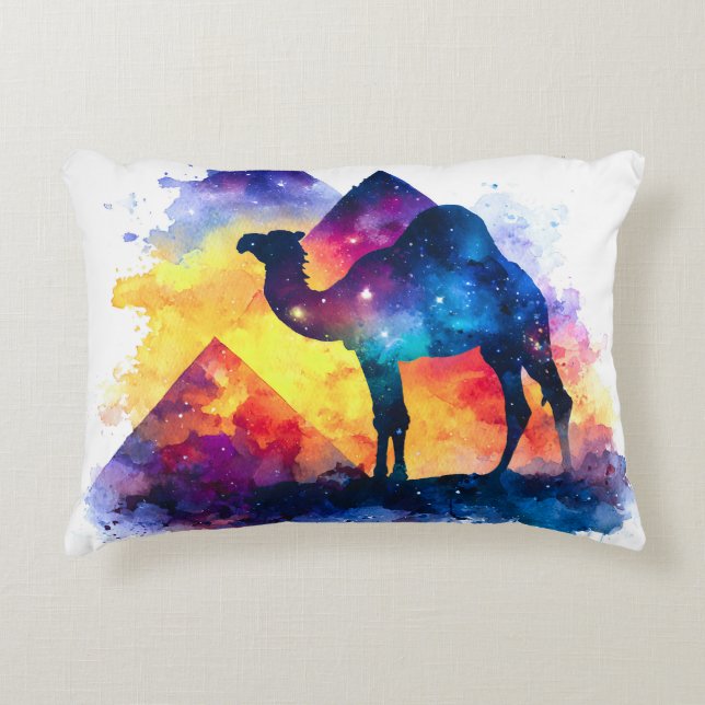 Cosmic Starry Night Egyptian Camel Landscape Accent Pillow (Front)