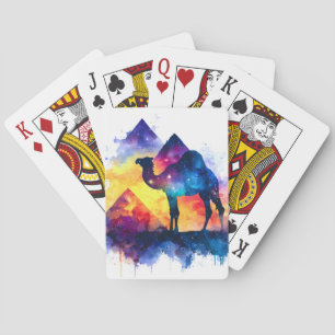 Cosmic Starry Night Egyptian Camel Landscape Playing Cards