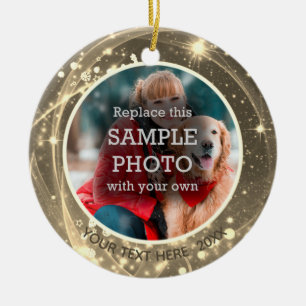 Cosmic Stars Gold Two Photo Ceramic Ornament