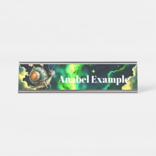 Cosmic Steampunk Snailbird – Neon Dream Creature.  Desk Name Plate