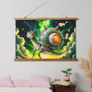 Cosmic Steampunk Snailbird – Neon Dream Creature. Hanging Tapestry