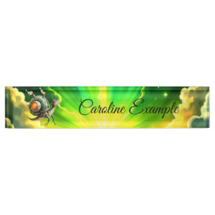 Cosmic Steampunk Snailbird – Neon Dream Creature.  Nameplate