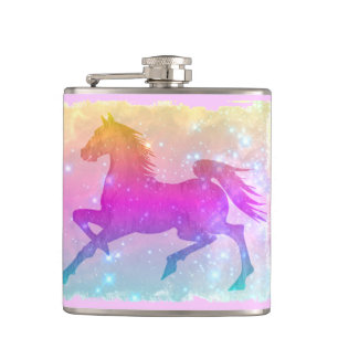 Cosmic Steed Colourful Horse Stars Hip Flask