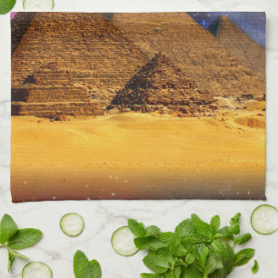 cosmic storm above egypt kitchen towel