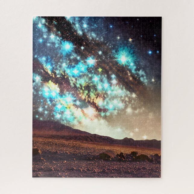 Cosmic stunning colourful light show over desert jigsaw puzzle (Vertical)
