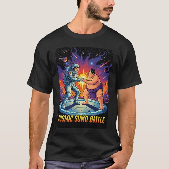 Cosmic Sumo Showdown - Retro 80s Sci-Fi Wrestling T-Shirt (Front)