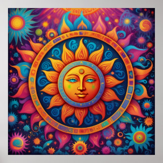 Cosmic Sun: A Psychedelic Tapestry Poster