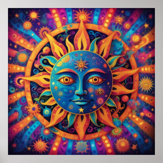 Cosmic Sun: A Psychedelic Tapestry Poster