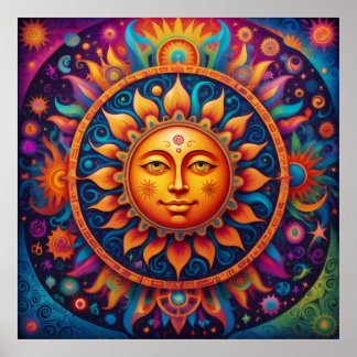 Cosmic Sun: A Psychedelic Tapestry Poster