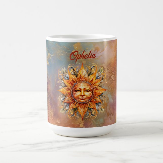 Cosmic Sun Face Digital Art Personalized Coffee Mug (Center)