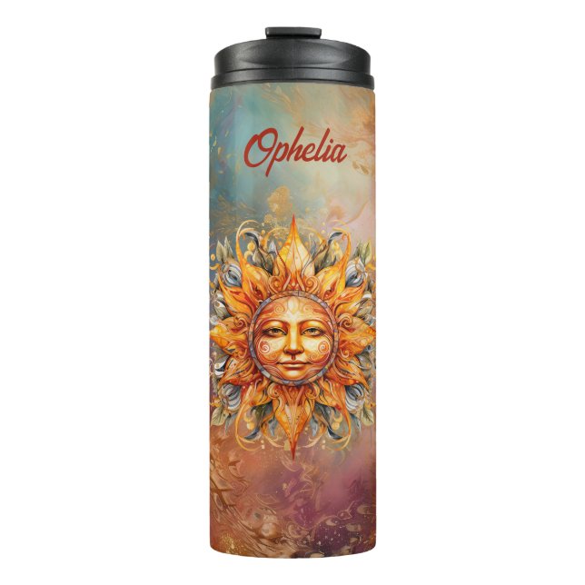 Cosmic Sun Face Digital Art Personalized Thermal Tumbler (Front)