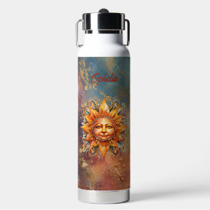 Cosmic Sun Face Digital Art Personalized Water Bottle