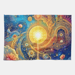 Cosmic Sun Mandala Art Kitchen Towel