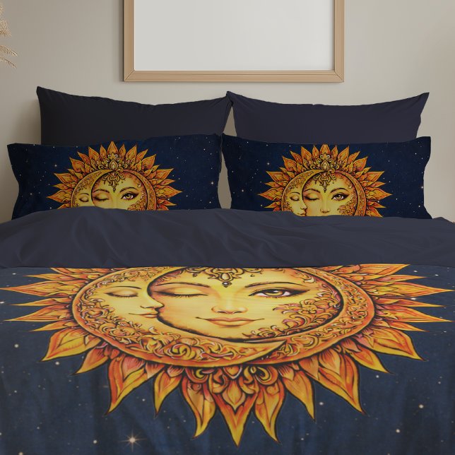Cosmic Sun Moon Boho Goddess Celestial Mandala Art Pillowcase (Creator Uploaded)