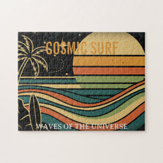 Cosmic Surf Retro Wave • Vintage Sunset Surfing Jigsaw Puzzle