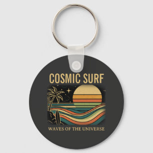Cosmic Surf Retro Wave • Vintage Sunset Surfing Keychain