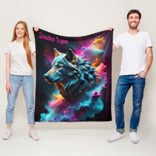 Cosmic Surreal Fantasy Wolf Custom Abstract Art  Fleece Blanket
