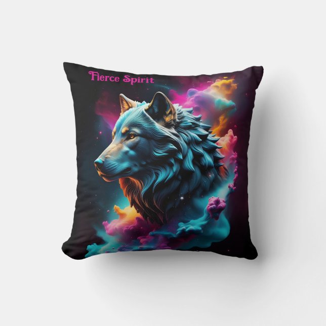 Cosmic Surreal Fantasy Wolf Custom Abstract Art  Throw Pillow (Front)