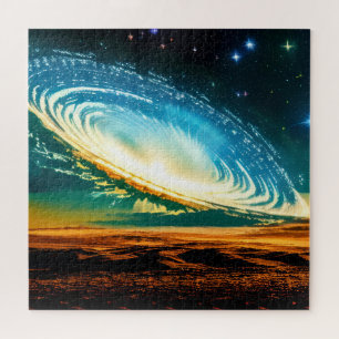 Cosmic Surreal Galaxy Over Desert Planet Scene Jigsaw Puzzle
