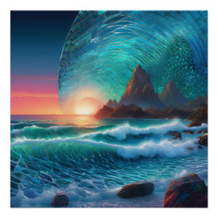 Cosmic Swells Seascape Poster