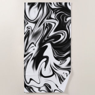"Cosmic Swirl: The Black and White Marble Elegance Beach Towel
