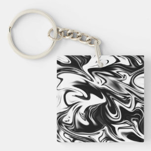 "Cosmic Swirl: The Black and White Marble Elegance Keychain