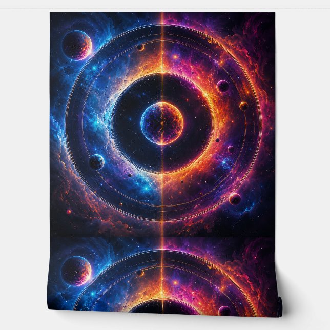 Cosmic Symphony Celestial Orbits and Nebulae Dance Wallpaper (Unrolling)