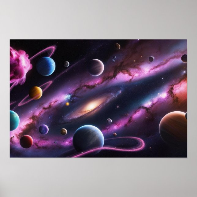 Cosmic Symphony of Planets and Galaxies Poster (Front)