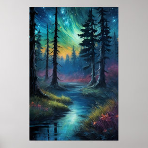 Cosmic Symphony Over the Lush Old Forest Poster