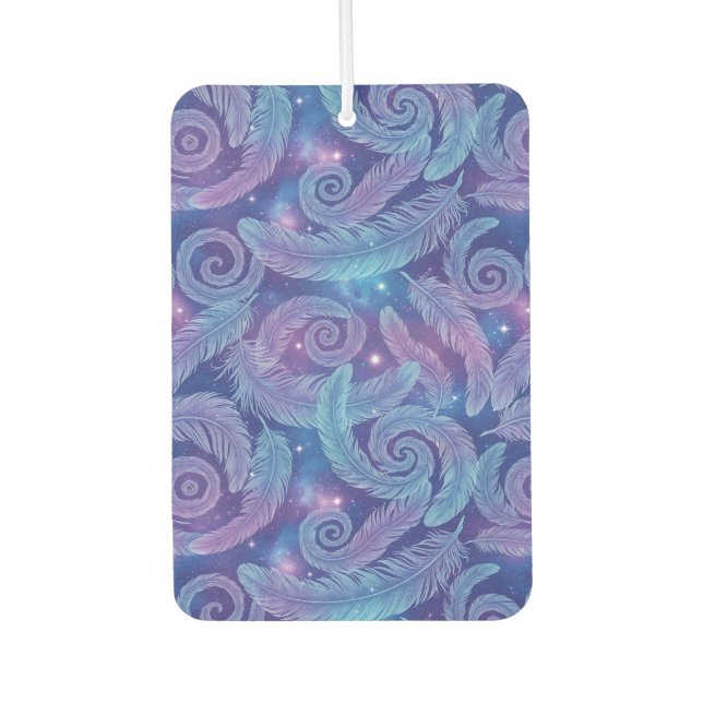 Cosmic Teal-Purple Feather Swirl Pattern Air Freshener (Front)
