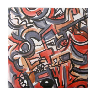 Cosmic Tension-Hand Painted Abstract Geometric Art Tile