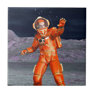 Cosmic Traveller Surreal Planet Landscape Art Tile