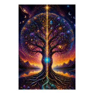 Cosmic Tree of Life Celestial Art Poster