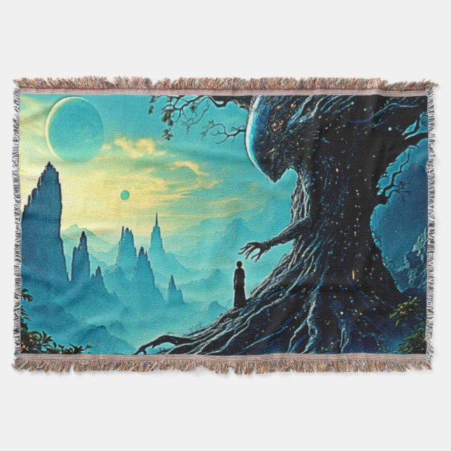 Cosmic Tree of Life Fantasy Throw Blanket (Front)