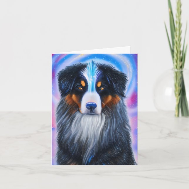 Cosmic Tri Colour Austrailian Shepherd, Birthday Card (Front)