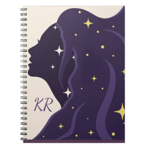 Cosmic Universe Lady Purple Gold Stars Personalize Notebook