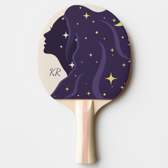 Cosmic Universe Lady Purple Gold Stars Personalize Ping Pong Paddle (Front)