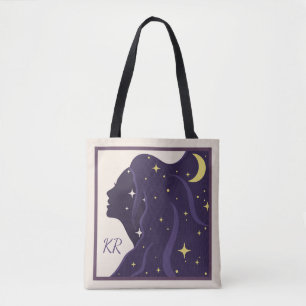Cosmic Universe Lady Purple Gold Stars Personalize Tote Bag