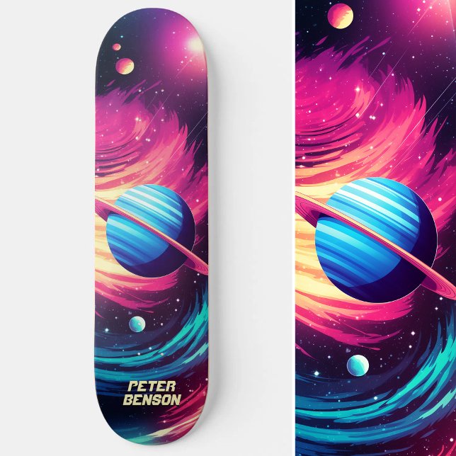 Cosmic Universe Planets Pink & Blue Skateboard (Cosmic Universe Planets Pink & Blue Skateboard)