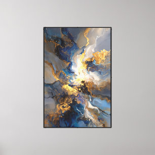 Cosmic Veins: Blue & Gold Abstract Canvas Print
