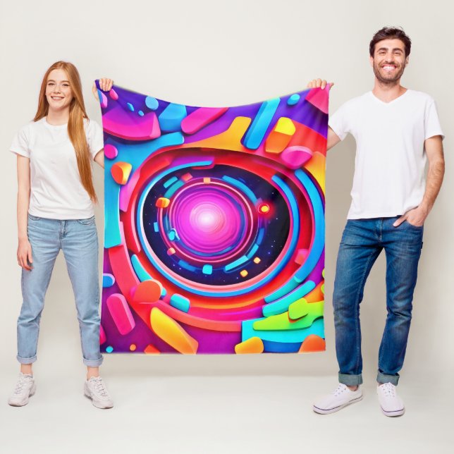 Cosmic Vortex: A Neon Odyssey Fleece Blanket (In Situ)