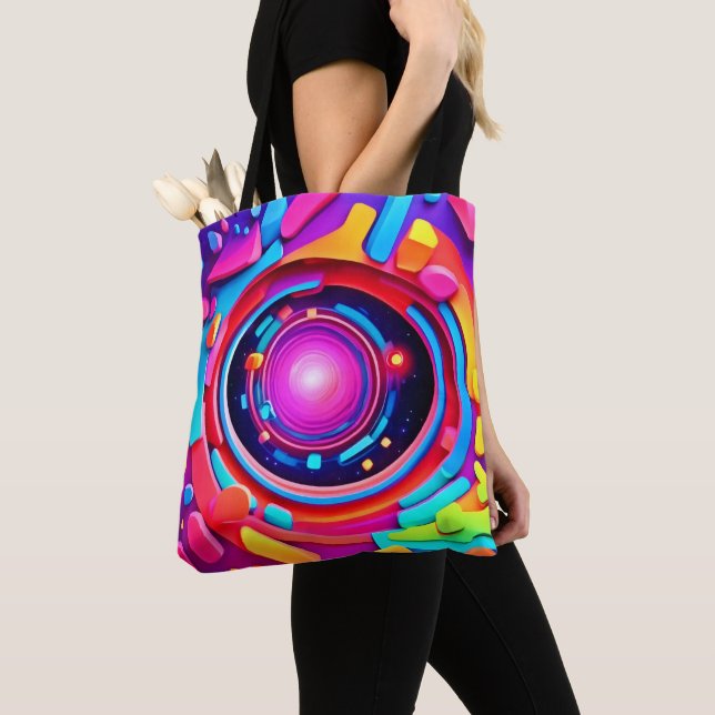 Cosmic Vortex: A Neon Odyssey Tote Bag (Close Up)